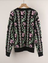 Jacquard Branch Round Neck Flower Sweater