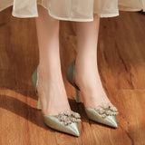 Pearl Diamond Satin Stiletto Heels Shoes