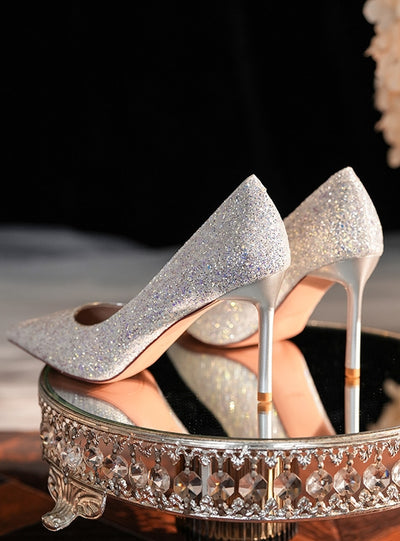 Sparkling Sequins Pointed Thin Heel Wedding Shoes