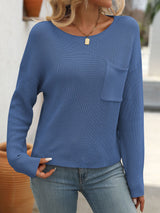 Round Neck Pocket Long Sleeve Sweater