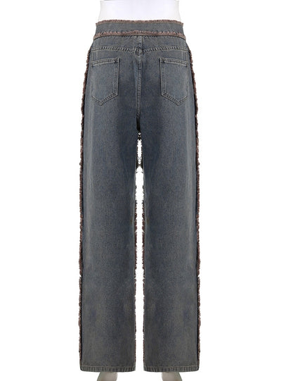 Retro Loose Raw Edge Slim Jeans