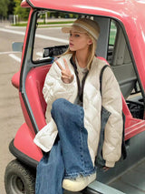 Loose and Slim Rhombic Cotton-padded Jacket Coat