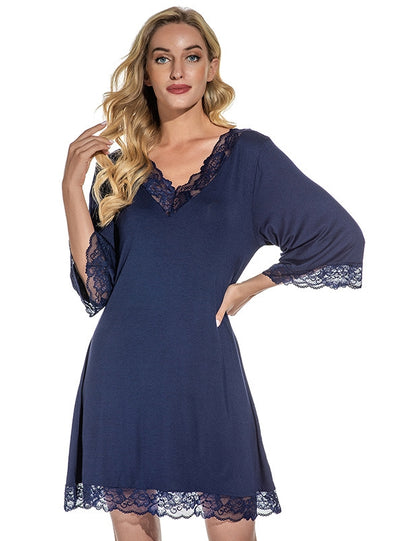 Lace V-neck Cotton Loose Nightdress