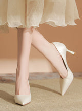 Women Satin Pointed Heel Shoes