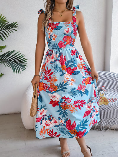 Flower Suspenders Holiday Beach Dress