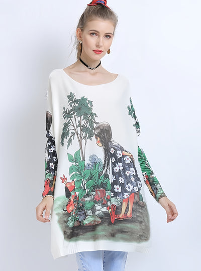 Loose Large Size Print Sweater