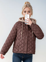 Short Rhombic Hooded Cotton-padded Jacket