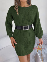 Solid Color Twist Lantern Sleeve Sweater Dress