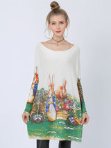 Cartoon Printed Rabbit Pullover Sweater