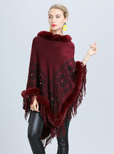 Flower Jacquard Fur Collar Fringed Shawl