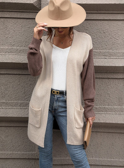 Colour Matching Pocket Sweater Coat