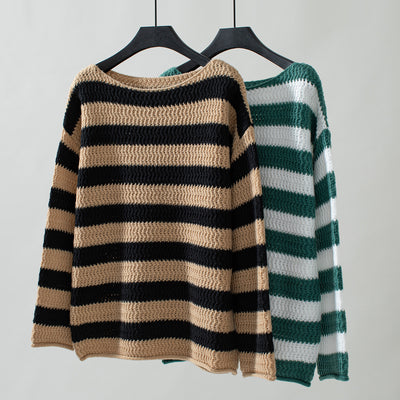 Contrast Striped Casual Loose Sweater