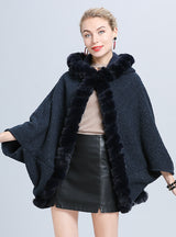 Granular Cashmere Lamb Bat Sleeve Hooded Cloak