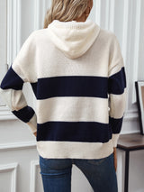 Loose Casual Hooded Contrast Pullover Sweater