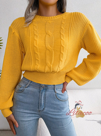 Leisure Twist Lantern Sleeve Knitted Sweater