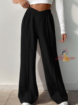 Casual Elastic High-waist Spliced Wide-leg Pants