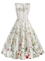 Round Neck Sleeveless Embroidered 50S Dress