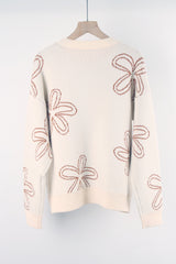 Flower Long Sleeve Round Neck Sweater