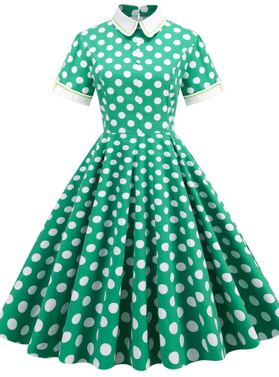 50'S Palace High Collar Polka Dot Retro Dress