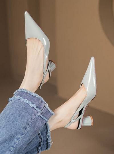 Painted Thick-heeled Pointed Sandals