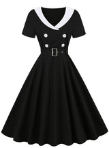 Retro Printed Stitching Hepburn Dress