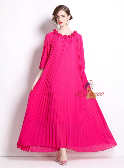 Chiffon Three-dimensional Flower Pleated Dress