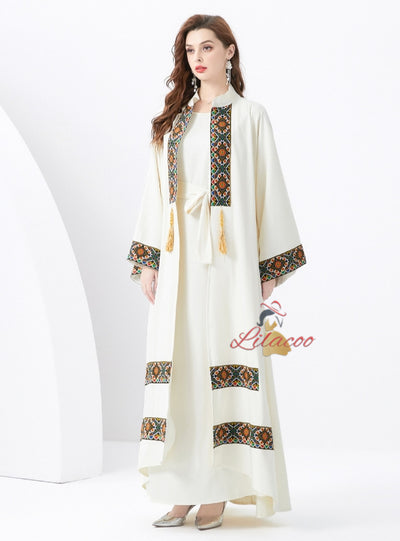 Holiday Palace Embroidered Horn Sleeves Long Dress Two-piece Set