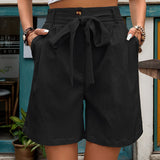 Casual Lace-up Elastic Waist Straight Shorts