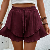 Double-layer Lace-up Elastic Waist Shorts