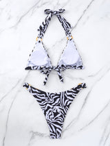 Sexy Printed Metal Ring Backless Bikini