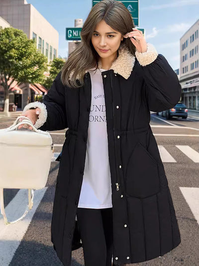 Mid-length Lamb Wool Spell Cotton-padded Jacket Coat