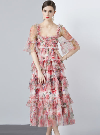 Heavy-duty Gauze Printed Long Dress