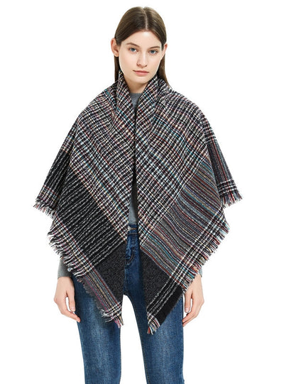 Fine Plaid Thick Fringed Scarf Shawl