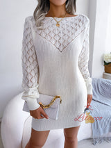 Hollow Long Sleeve Pullover Sweater Dress