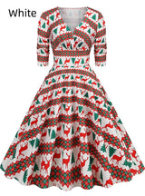 Autumn and Winter Christmas Vintage Print Dress