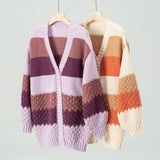 Cardigan Loose Lantern Sleeve Striped Sweater