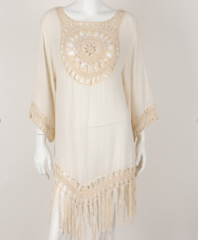 Cotton Crochet Beach Fringed Beach Cover Up