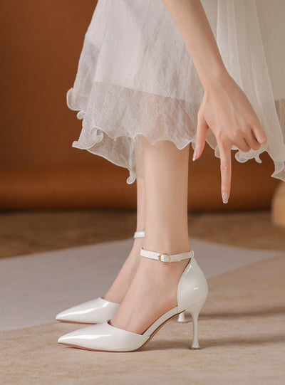 Pointed Thin Heel Patent Leather Sandal