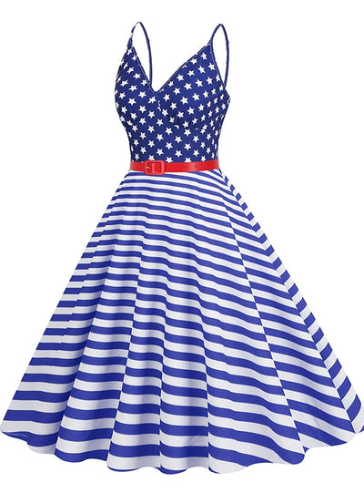 Flag Striped Print Retro Dress