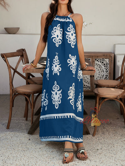 Casual Bohemian Holiday Halter Dress