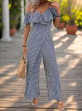 Wide-leg Striped Suspenders Jumpsuit