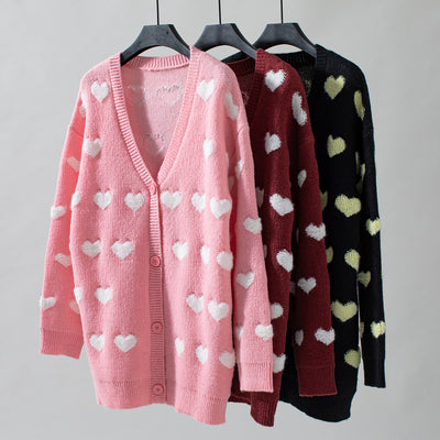 Women Love Heart Button Sweater Coat