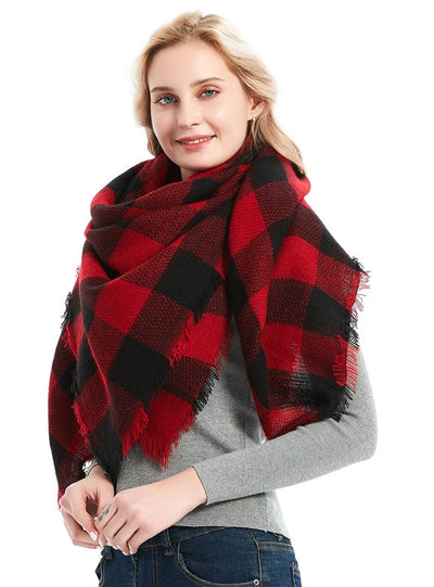 Ladies Cashmere Red and Black Plaid Scarf