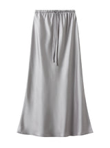 Elastic Waist Drawstring Slim Satin Skirt