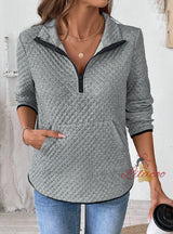 Waffle V-neck Zipper Pocket Top