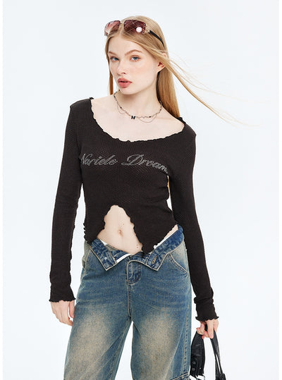 Low Collar Short Long Sleeve T-shirt top