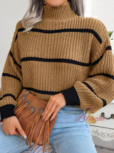 Casual Striped Turtleneck Knitted Sweater