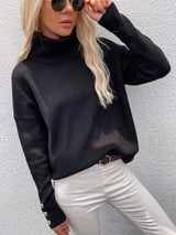 Solid Color High Neck Button Sweater