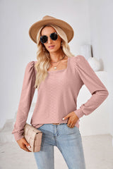 Solid Color Jacquard Long Sleeve T-shirt