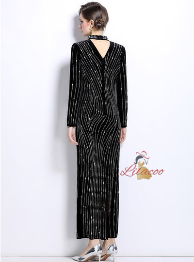 Heavy Industry Hot Drilling Slim Velvet Dress